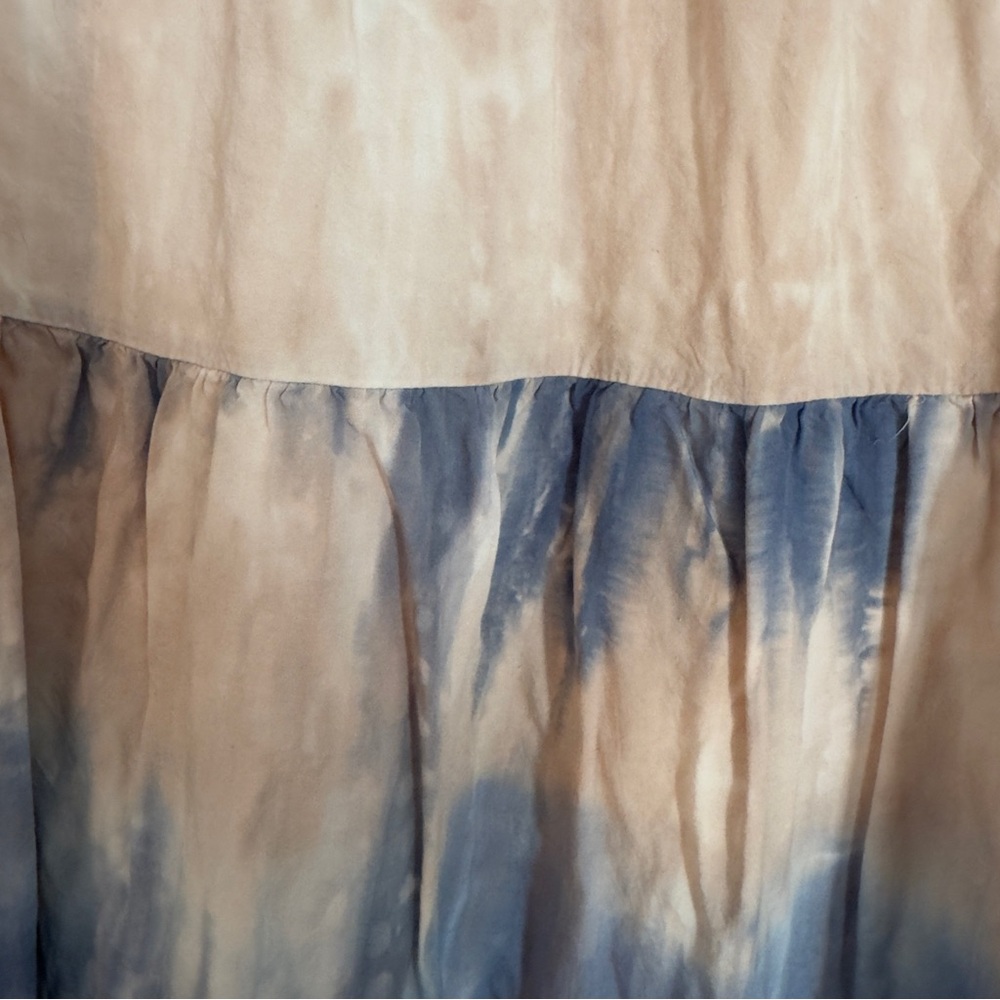Mello Day Tie Dye Tiered Midi Skirt Blue Peach Boho Flowy Size M - Picture 2 of 6
